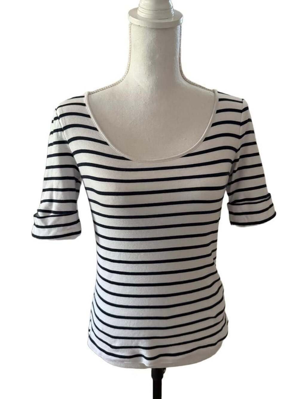 Lauren Ralph Lauren Striped Scoop-Neck Top Size M White Black